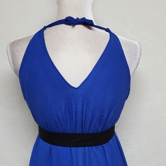 VINTAGE Cobalt Blue Asymmetric Sharkbite Hem V-neck Tie-Waist Gossamer Dress XL - Picture 14 of 16